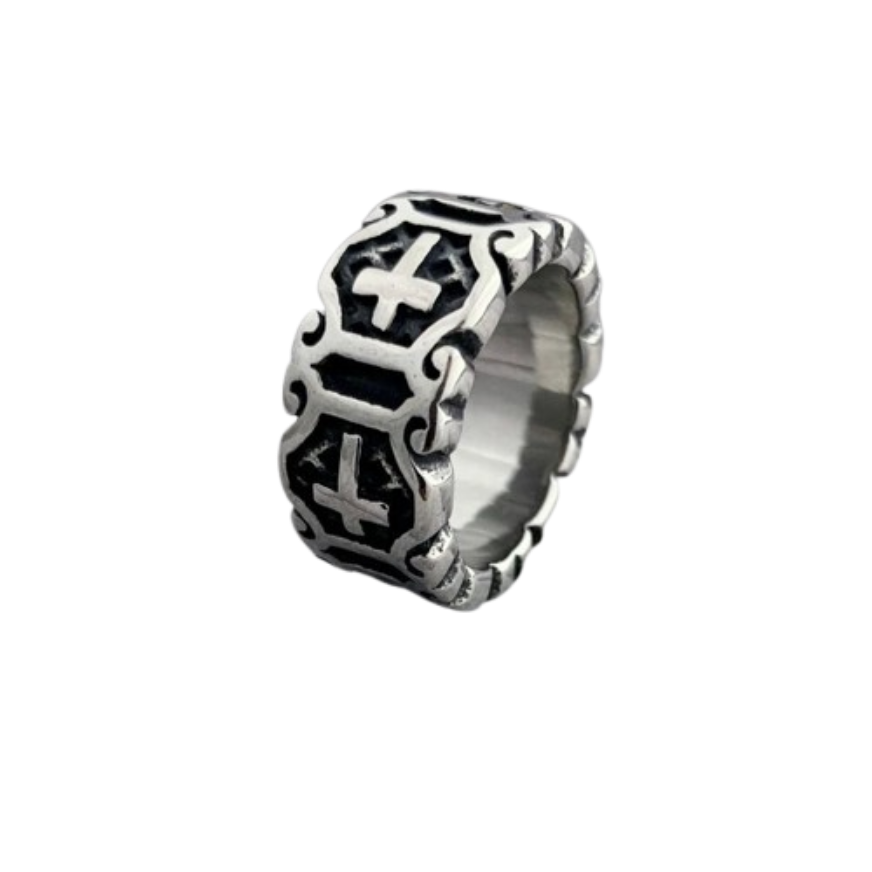 vintage cross stainless steel ring