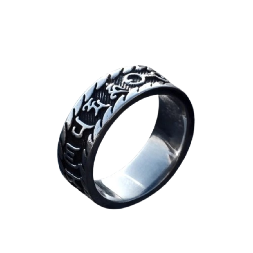 Tibetan mantra stainless steel ring