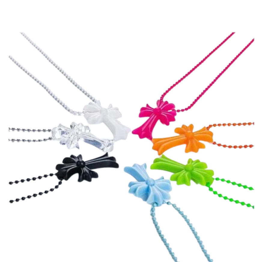colorful plastic cross pendant bead necklace