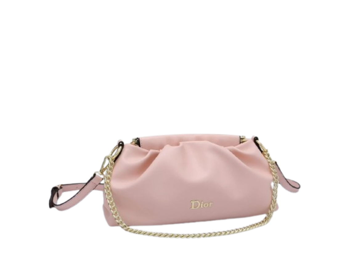 Dior pink leather ruched chain crossbody bag