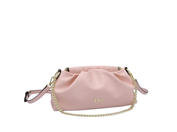 Dior pink leather ruched chain crossbody bag