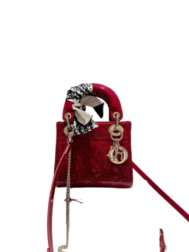 Dior Lady Dior red patent leather mini crossbody handbag