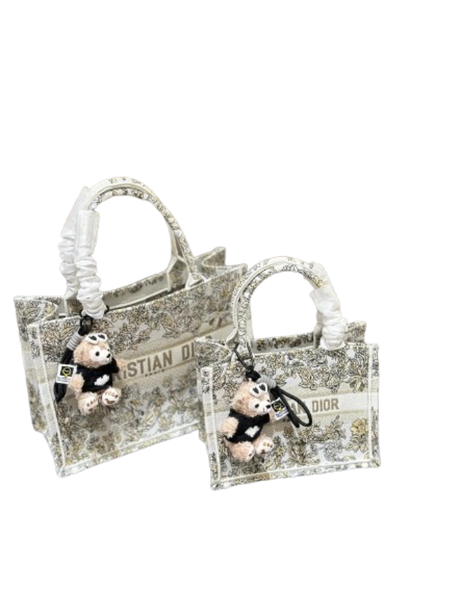 Christian Dior golden floral jacquard Book Tote with bear pendant