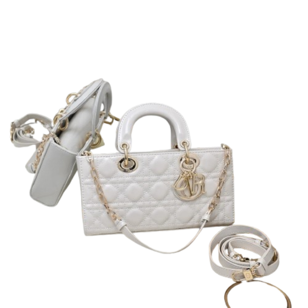 Dior horizontal Lady D-Joy white cannage leather crossbody bag