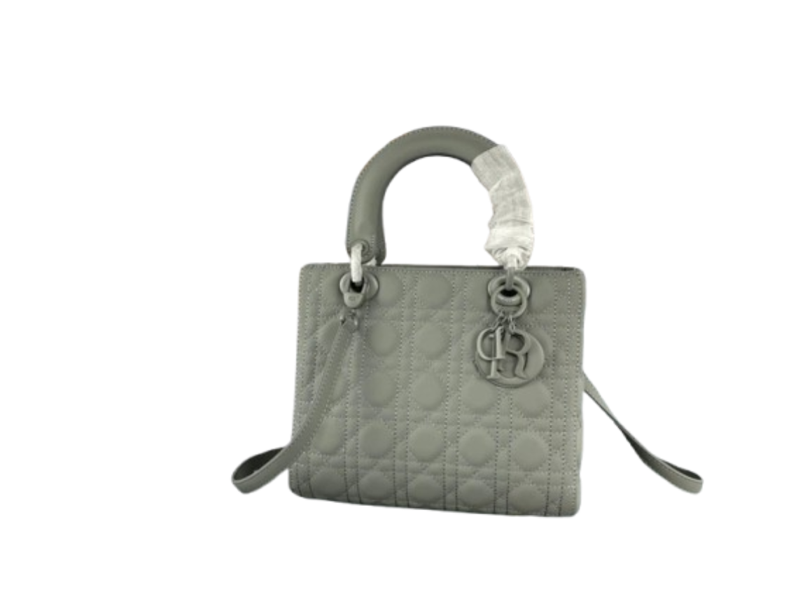 Dior Mini Lady Dior matte grey cannage leather handbag