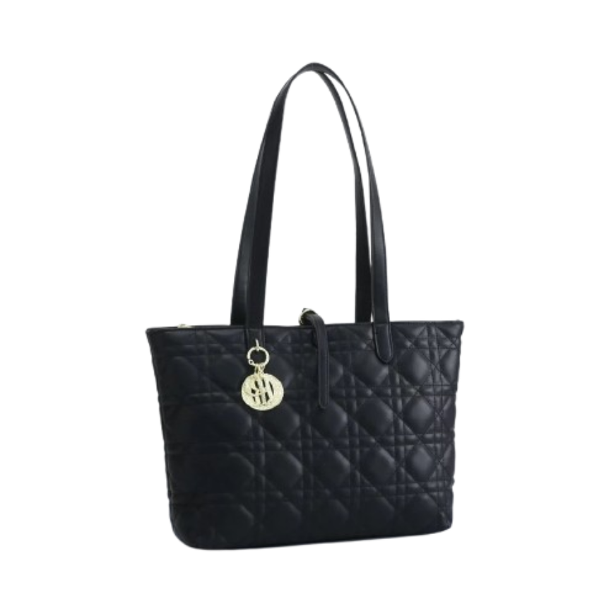 Dior black cannage leather tote handbag