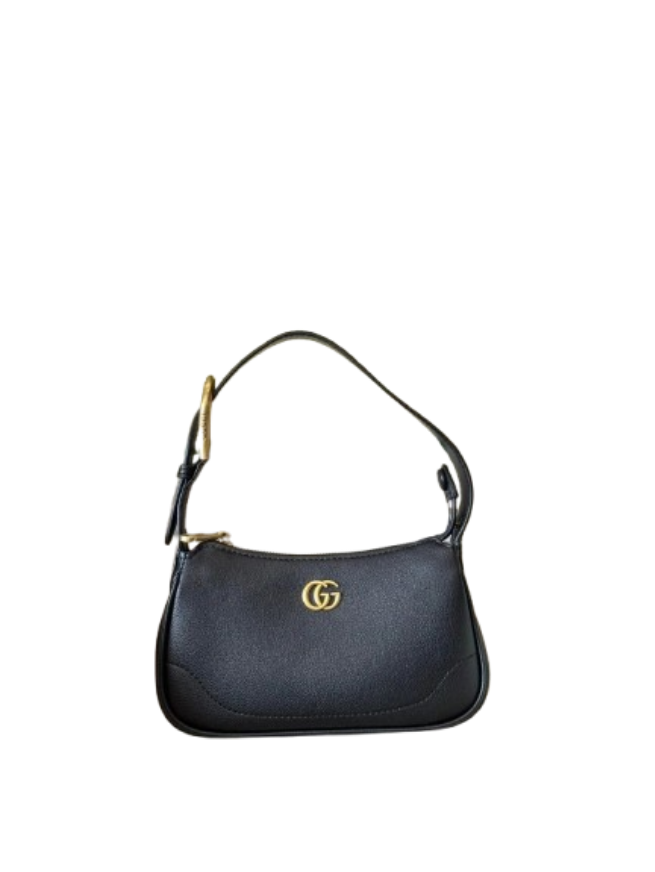 Gucci double G logo black leather underarm shoulder bag