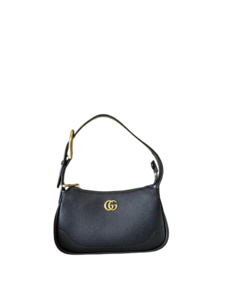 Gucci double G logo black leather underarm shoulder bag
