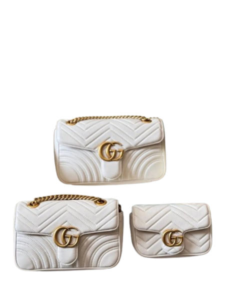 Gucci GG Marmont white chevron quilted leather chain crossbody bag