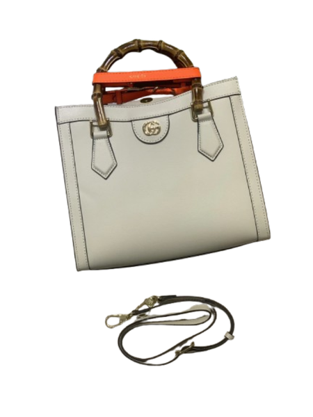 Gucci Diana bamboo handle white leather tote bag