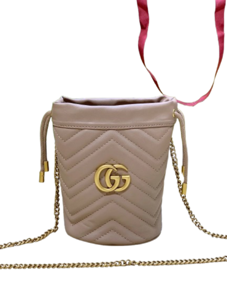 Gucci GG Marmont dusty pink chevron quilted leather mini bucket crossbody bag
