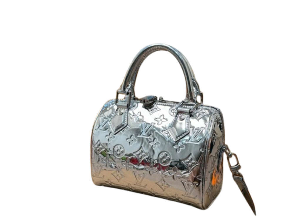 Louis Vuitton Speedy 20 silver metallic embossed monogram handbag