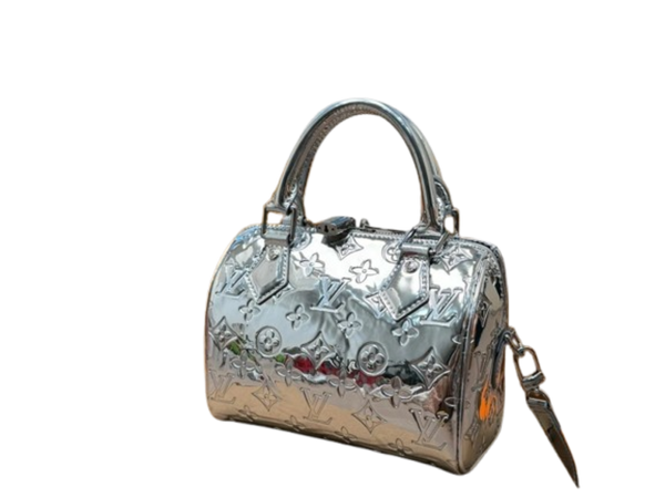 Louis Vuitton Speedy 20 silver metallic embossed monogram handbag