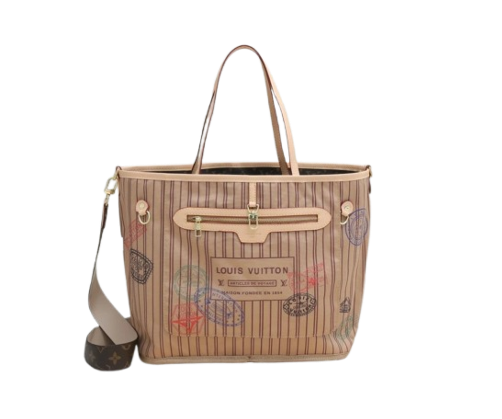Louis Vuitton Neverfull MM striped stamp print reversible tote bag