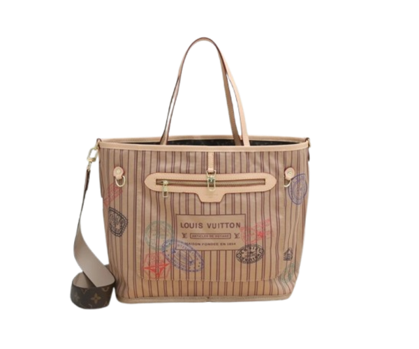 Louis Vuitton Neverfull MM striped stamp print reversible tote bag