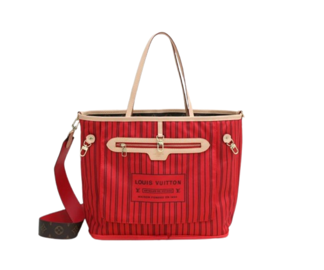 Louis Vuitton Neverfull MM red vertical stripe reversible tote bag