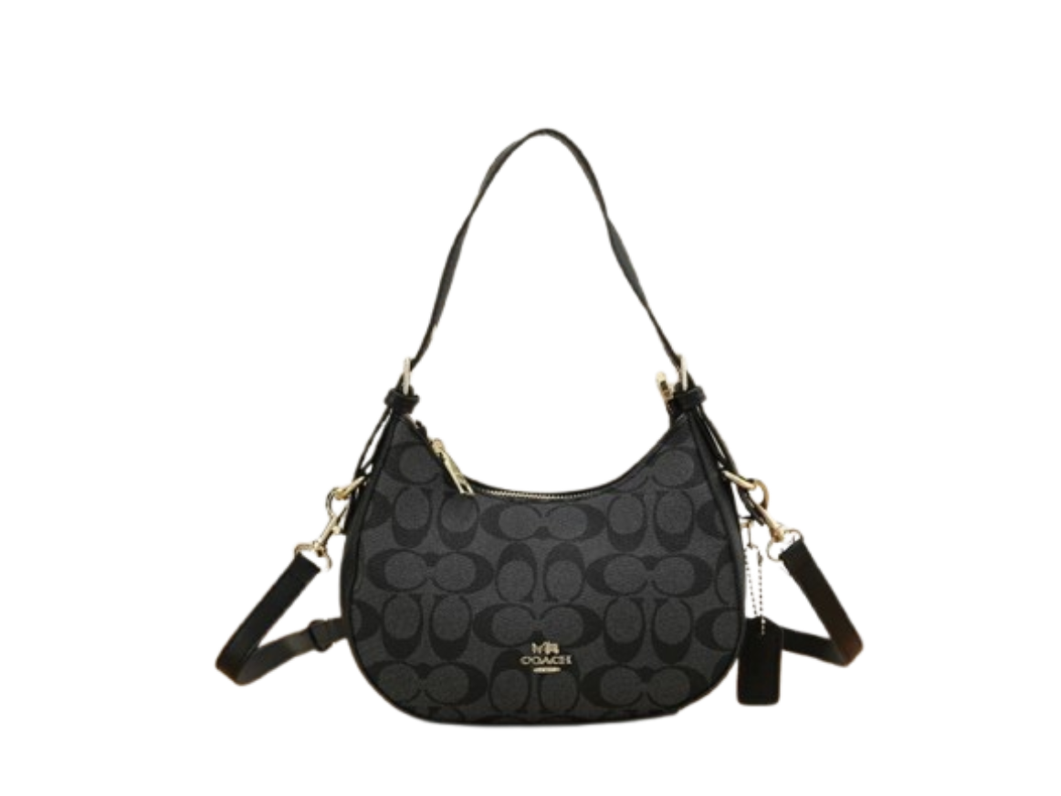 Coach black signature canvas hobo underarm crossbody bag