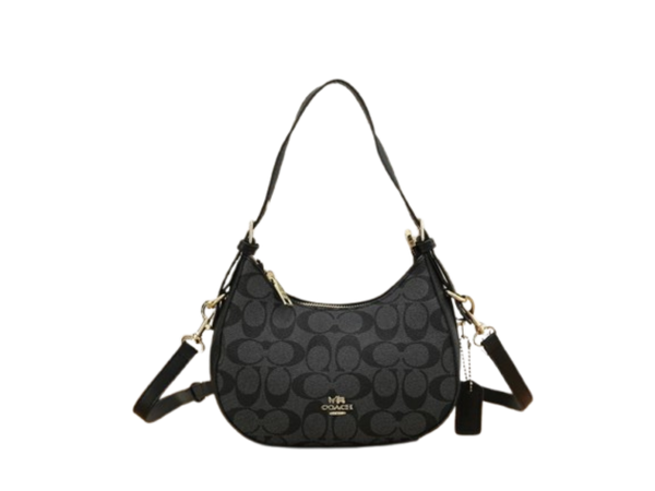 Coach black signature canvas hobo underarm crossbody bag