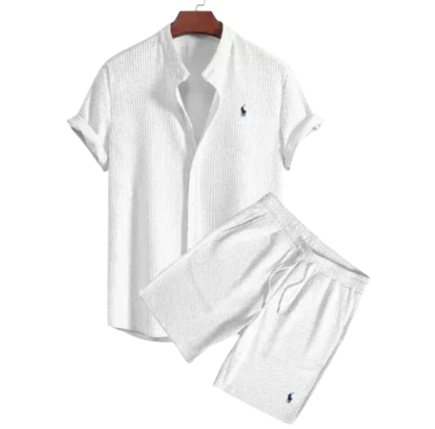 Polo Ralph Lauren，vertical stripe lapel shirt and shorts set