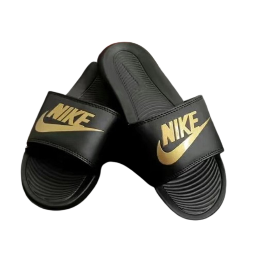 Nike,Black-Gold Slide Sandals